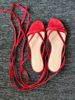 Stuart Weitzman Red Suede Lace up Sandals Size 6